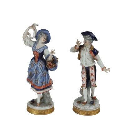 Pair of Capodimonte Porcelain Figurines Naples