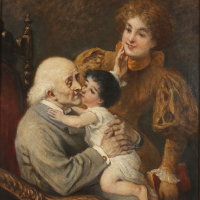 Painting by Cesare Dell' Acqua, Family scene, Cesare Dell, Cesare Dell, Cesare Dell, Cesare Dell