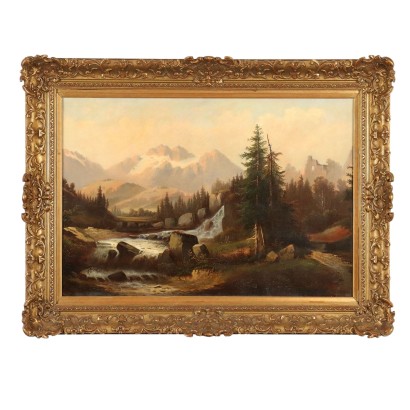 Antique Painting Landscape Oil on Canvas Europe XIX Century