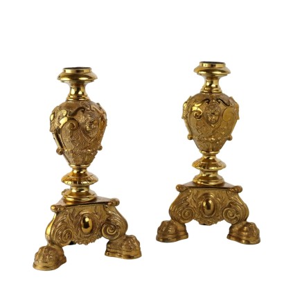 Pair of Gilded Bronze Candle Holder Bases