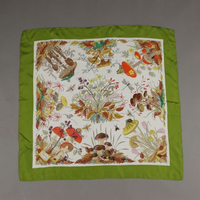 Vintage Gucci Scarf with Mushrooms Silk Accornero Italy 1970s