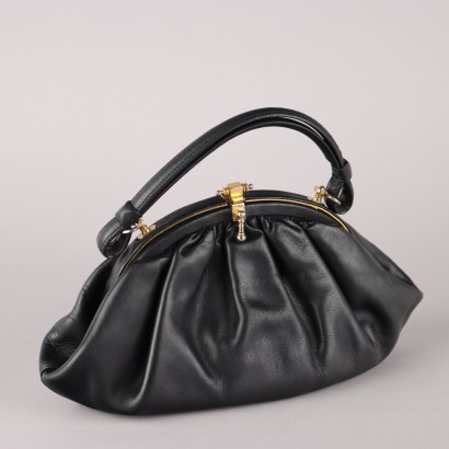 Vintage Bag Black Leather Signed S. Mattana Italy 1950s