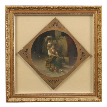 Tableau Ancien Scène Galante Huile sur Métal XIXe Siècle