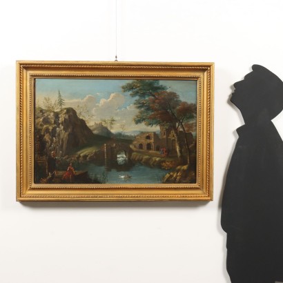 Malerei Landschaft mit Ruinen und Figuren, Landschaft mit Ruinen und Figuren