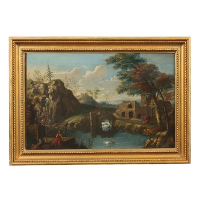 Antique Painting Landscape Oil on Canvas XVIII Century