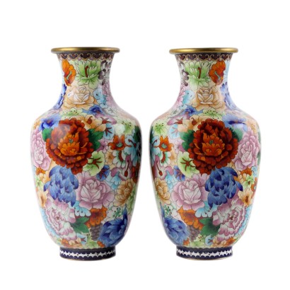 Antique Cloisonnè Vases Multi-Coloured Decorations XX Century