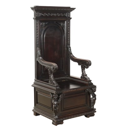 Fauteuil Ancien Style Néo-Renaissance Noyer Italie XIXe Siècle