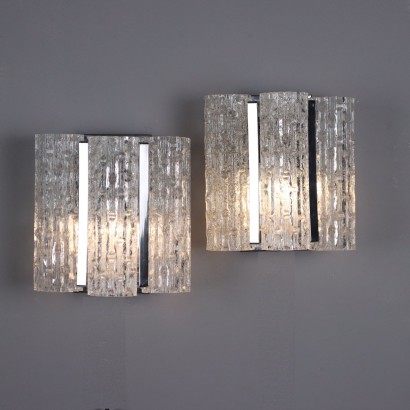 Vintage Wall Lamps Chromed Metal Glass Italy 1960s