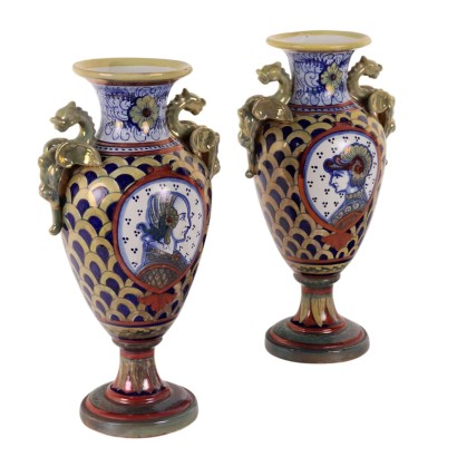 Antique Vases Majolica Gualdo Tadino Umbria Italy 1930s