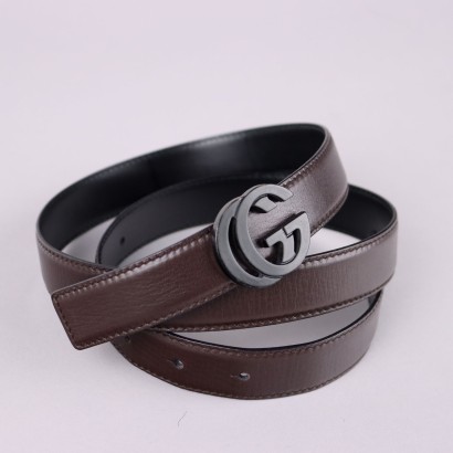 Gucci Belt Second Hand Brown Leather GG Buckle Italy