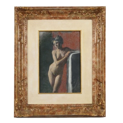 Painting by Angelo Morbelli, Standing female nude, Angelo Morbelli, Angelo Morbelli, Angelo Morbelli