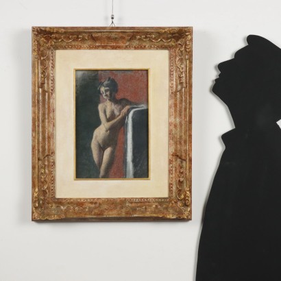 Painting by Angelo Morbelli, Standing female nude, Angelo Morbelli, Angelo Morbelli, Angelo Morbelli