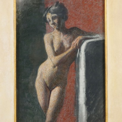 Painting by Angelo Morbelli, Standing female nude, Angelo Morbelli, Angelo Morbelli, Angelo Morbelli