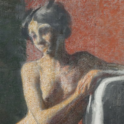 Painting by Angelo Morbelli, Standing female nude, Angelo Morbelli, Angelo Morbelli, Angelo Morbelli