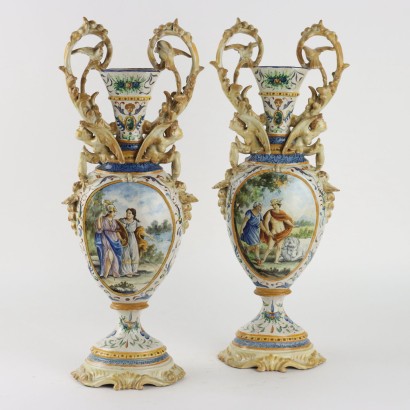 Pair of Majolica Amphorae