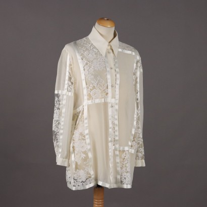 Vintage Shirt White Lace and Silk UK Size 14 Italy