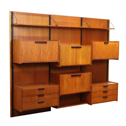 Vintage Wall Bookcase Teak Veneer Italy 1960s