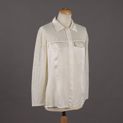 Chemise Blanche Vintage Manches en Dentelle Taille L Italie