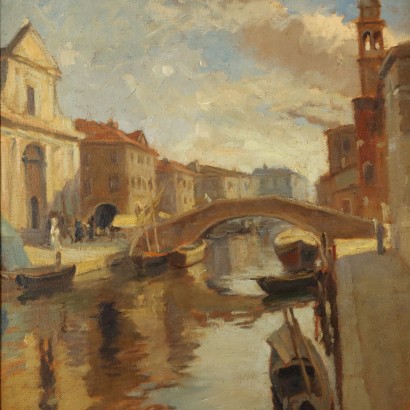 Dipinto di Emil Lindenfeld,Barche sul canale,Emil Lindenfeld,Emil Lindenfeld,Emil Lindenfeld