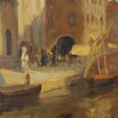 Gemälde von Emil Lindenfeld, Boote auf dem Kanal, Emil Lindenfeld, Emil Lindenfeld