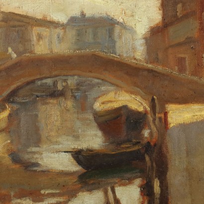 Pintura de Emil Lindenfeld,Barcos en el canal,Emil Lindenfeld,Emil Lindenfeld,Emil Lindenfeld