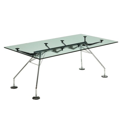 Tecno Nomos Table Vintage Design Norman Foster Glass Metal 1990s