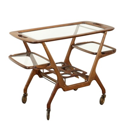 Vintage Serving Cart Laminate Glass Italy 1950s