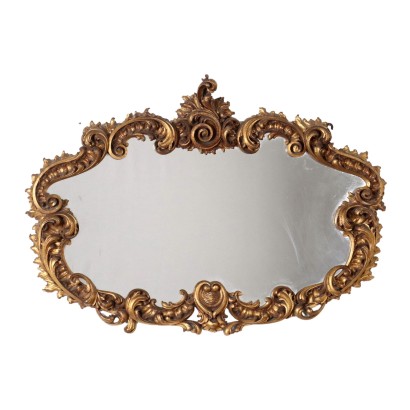 Miroir Ancien Style Baroque Tilleul Italie XXe Siècle