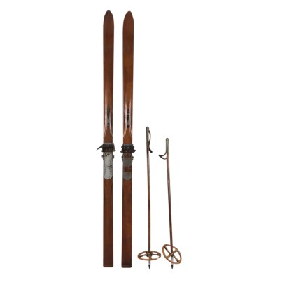 Antique Wooden Skis with Racks Italy XX Century