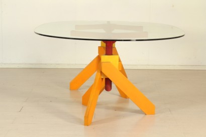 Table de Vico Magistretti, hêtre, teinté de bases naturelles, dessus en verre trempé réglables, bon état, #modernariatotavoli