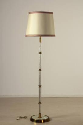 modernism, lighting floor lamp, 40 years, brass and Crystal lamp shade remade