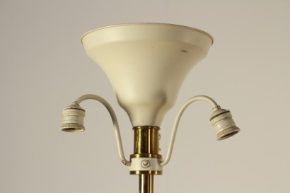 illuminazione di modernariato, lampada da terra, anni 40, ottone e cristallo, paralume rifatto