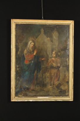 Kunst, antike Gemälde, Ende 700, 18. Jahrhundert, religiöse Gemälde, die Erscheinung der Jungfrau Maria, Erscheinung der Jungfrau Maria, Bauernmädchen, Ölgemälde auf Leinwand