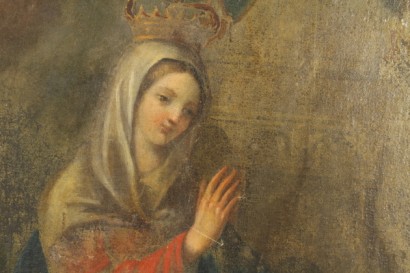 Kunst, antik, Bildende Kunst, 700 Jahrhundert religiöse Gemälde, die Jungfrau Maria Erscheinung, Erscheinung unserer lieben Frau, der Bauer, Ölgemälde auf Leinwand