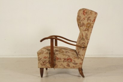fauteuil, années 40-50, hêtre, tissu, fabriqué en Italie, # antiquités modernes, # fauteuils, # {* $ 0 $ *}