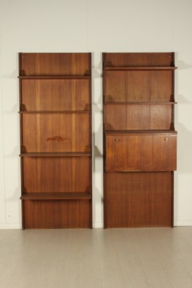 Bibliothèque, 50 ans, 60 ans, fabriqués en Italie, plaqué bois, teck, laiton, #modernariato, #mobilio, #dimanoinmano