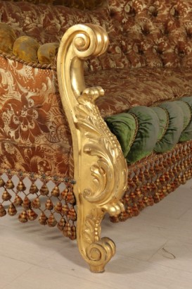 Baroque Style Corner Sofa Capitonné Padding Velvet Satin Damask 1800