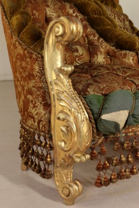 Grand Canapé Demilune Bois sculpté doré Fabriqué en Italie Fin '800