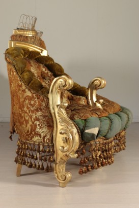 Baroque Style Sofa Capitonné Padding Velvet Satin Damask 1800