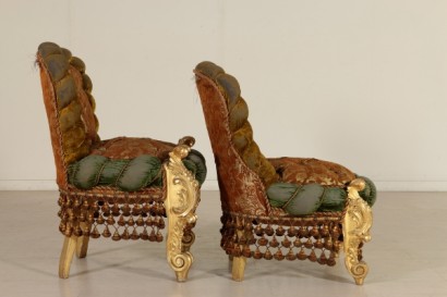 Groupe de quatre Chaises Baroque Bois sculptés et dorés Italie '800