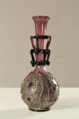 antiques, objects, vase, early 1900s vase, blown vase, amethyst, silver metal, murrina element