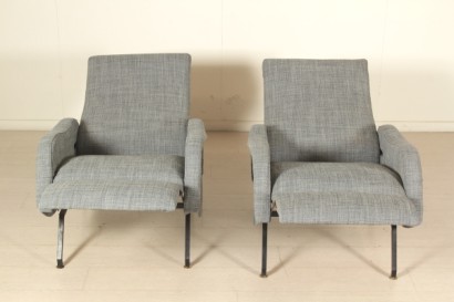 Pair of Reclining Armchairs Foam Padding Fabric Upholstery Metal Vintage Italy 1950s-1960s