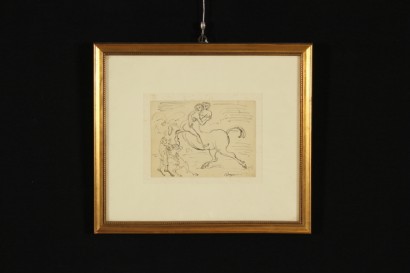 art, vingtième siècle, aldo borgonzoni, Centaure amoureux, encre sur papier, signé