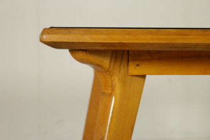 Mesa de los años 50, antigüedades modernas, mesa vintage, {* $ 0 $ *}, mesa de haya, años 50, mesa de diseño, diseño italiano, tapa de cristal, vidrio retro tratado