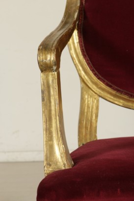 Gruppo quattro sedie neoclassiche e poltrona - particolare