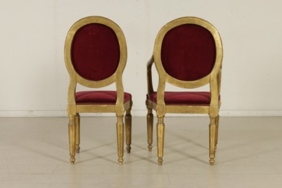 Gruppo quattro sedie neoclassiche e poltrona - vista posteriore