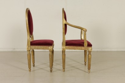 Gruppo quattro sedie neoclassiche e poltrona - fianco destro