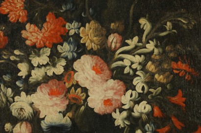 Floral still life with Parrot pecking dell