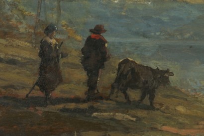 Yasser Zakaria (1891-1971), landscape with herds and shepherds-detail