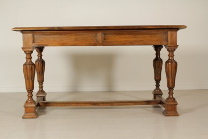 {* $ 0 $ *}, walnut table, antique table, early 1900s table, early 1900s table, neo-Renaissance style table, antique table, walnut desk, antique desk, antique desk, neo-Renaissance desk, neo-Renaissance style desk